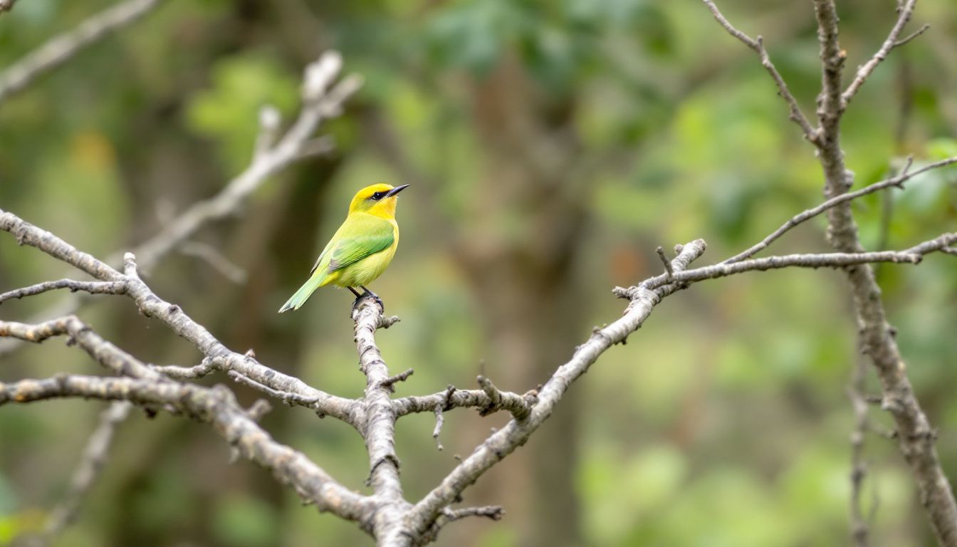 Een heldere foto van een groene bosruiter vogel die op een tak zit.