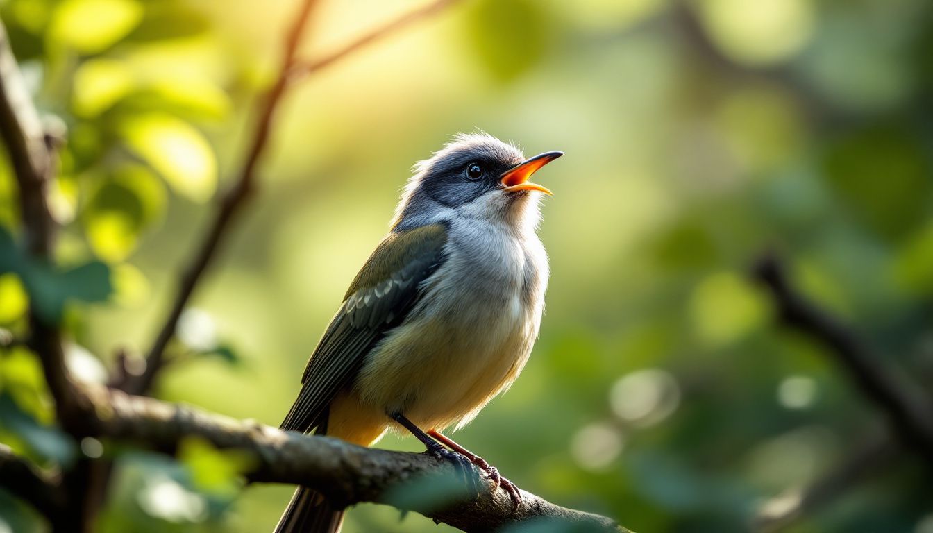 Een zeldzame buidelmees zingt in een groen bos.